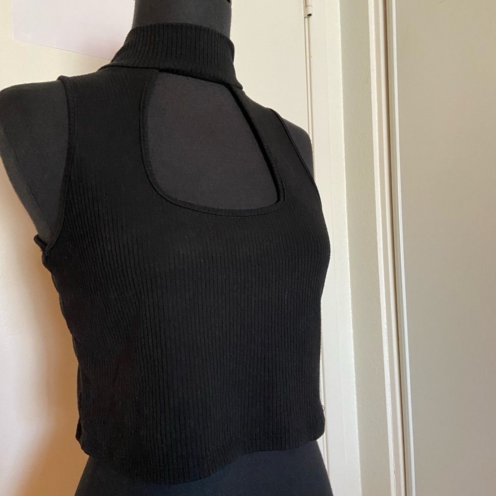 Turtleneck Cutout Ribbed Crop Top